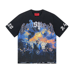 Blue & Black Street Vintage Washed T-Shirt (Crafted Print) 1010