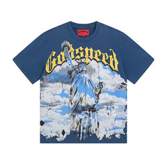 Blue & Black Street Vintage Washed T-Shirt (Crafted Print) 1015