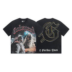 Black & Blue Street Vintage Washed T-Shirt (Crafted Print) 1050
