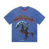 Blue & Black Street Vintage Washed T-Shirt (Crafted Print) 1057