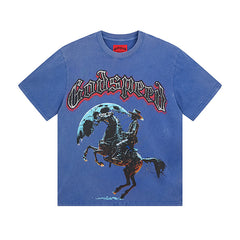 Blue & Black Street Vintage Washed T-Shirt (Crafted Print) 1057
