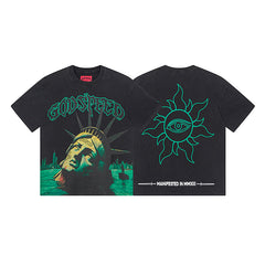 Black Street Vintage Washed T-Shirt (Crafted Print) 1069