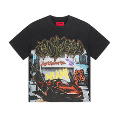 Black Street Vintage Washed T-Shirt (Crafted Print) 1071