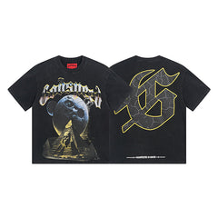 Black Street Vintage Washed T-Shirt (Crafted Print) 1080