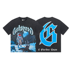 Black & Blue Street Vintage Washed T-Shirt (Crafted Print) 1123