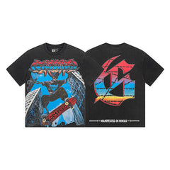 Black Street Vintage Washed T-Shirt (Crafted Print) 1128
