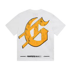 White & Beige Street Vintage Washed T-Shirt (Crafted Print) 3015