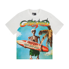 Beige & White Street Vintage Washed T-Shirt (Crafted Print) 3117