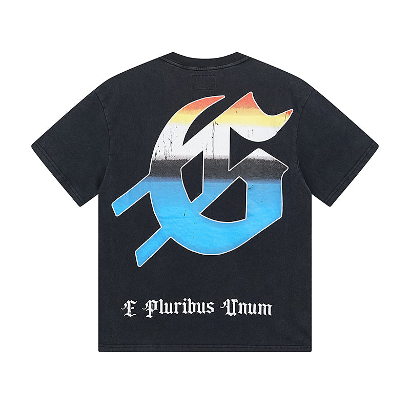 Blue & Black Street Vintage Washed T-Shirt (Crafted Print) 1005