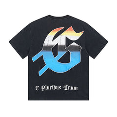 Blue & Black Street Vintage Washed T-Shirt (Crafted Print) 1005