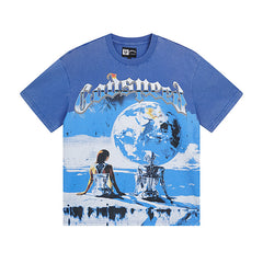 Blue & Black Street Vintage Washed T-Shirt (Crafted Print) 1005