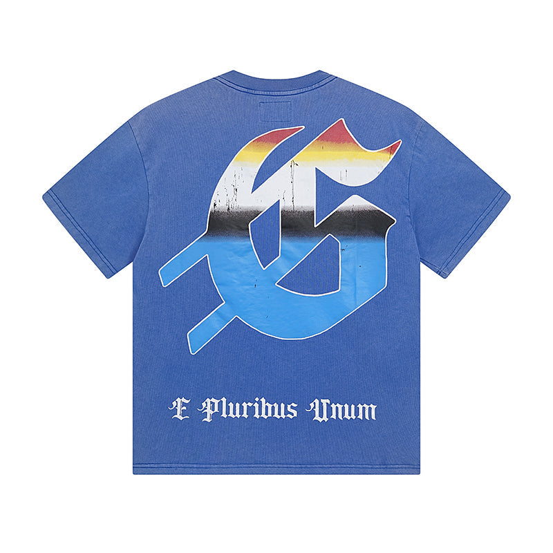 Blue & Black Street Vintage Washed T-Shirt (Crafted Print) 1005
