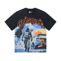 Black Street Vintage Washed T-Shirt (Crafted Print) 1006