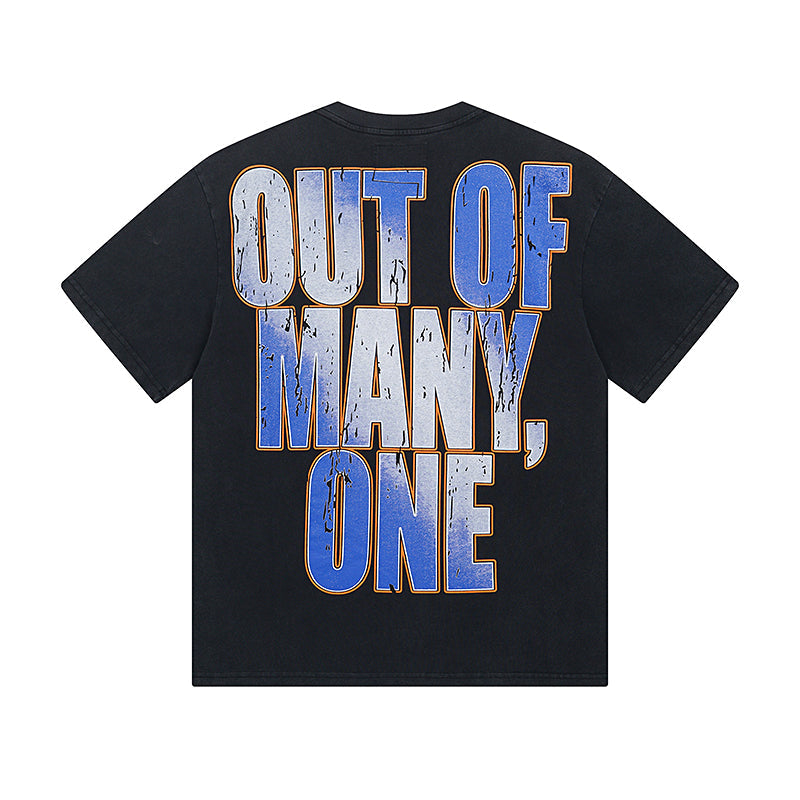 Blue & Black Street Vintage Washed T-Shirt (Crafted Print) 1010