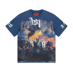 Blue & Black Street Vintage Washed T-Shirt (Crafted Print) 1010