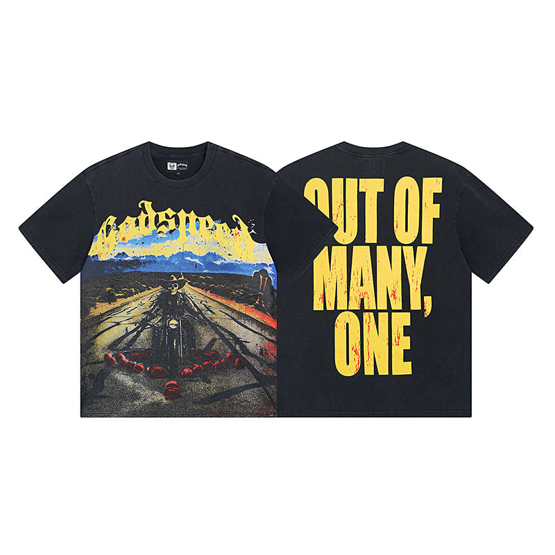 Black Street Vintage Washed T-Shirt (Crafted Print) 1011