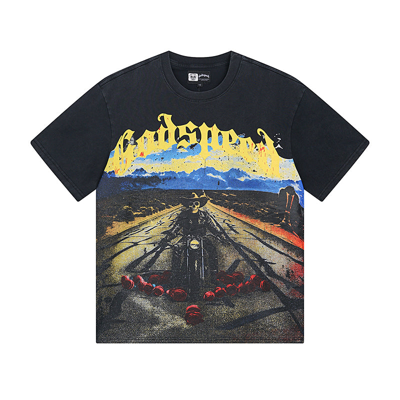 Black Street Vintage Washed T-Shirt (Crafted Print) 1011