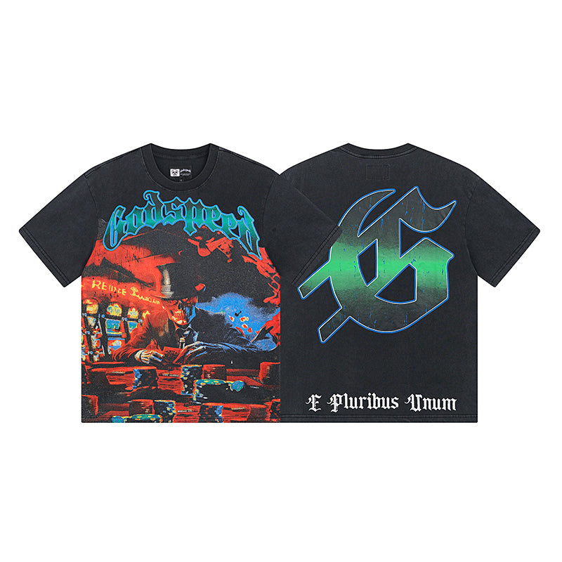 Black Street Vintage Washed T-Shirt (Crafted Print) 1013