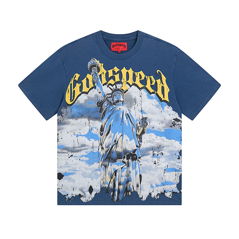 Blue & Black Street Vintage Washed T-Shirt (Crafted Print) 1015