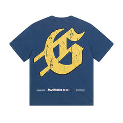 Blue & Black Street Vintage Washed T-Shirt (Crafted Print) 1015