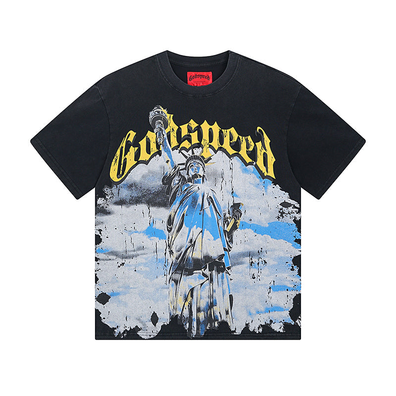 Blue & Black Street Vintage Washed T-Shirt (Crafted Print) 1015