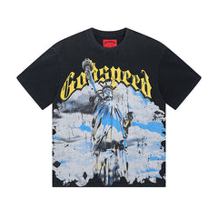Blue & Black Street Vintage Washed T-Shirt (Crafted Print) 1015