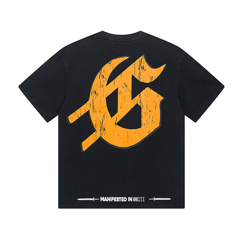 Blue & Black Street Vintage Washed T-Shirt (Crafted Print) 1015