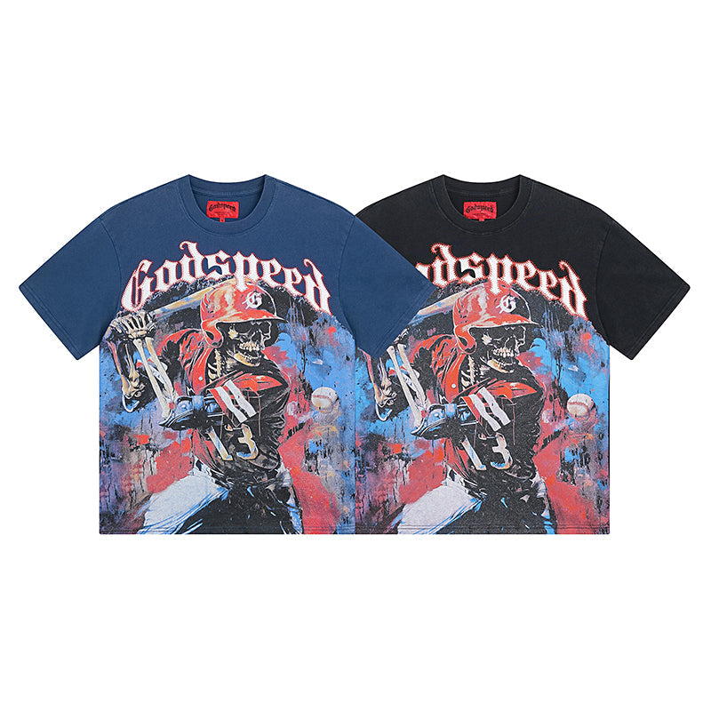 Black & Blue Street Vintage Washed T-Shirt (Crafted Print) 1017