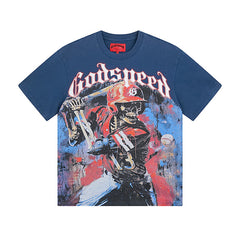 Black & Blue Street Vintage Washed T-Shirt (Crafted Print) 1017