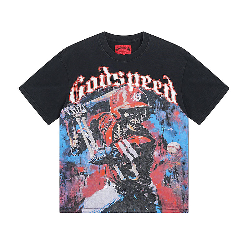 Black & Blue Street Vintage Washed T-Shirt (Crafted Print) 1017