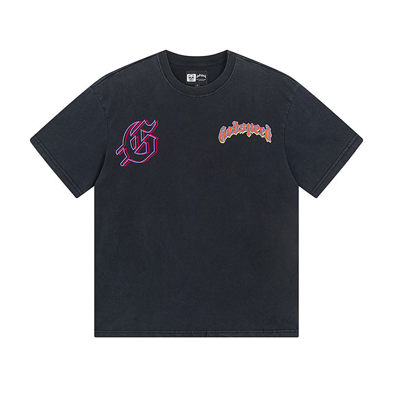 Purple & Black Street Vintage Washed T-Shirt (Crafted Print) 1018