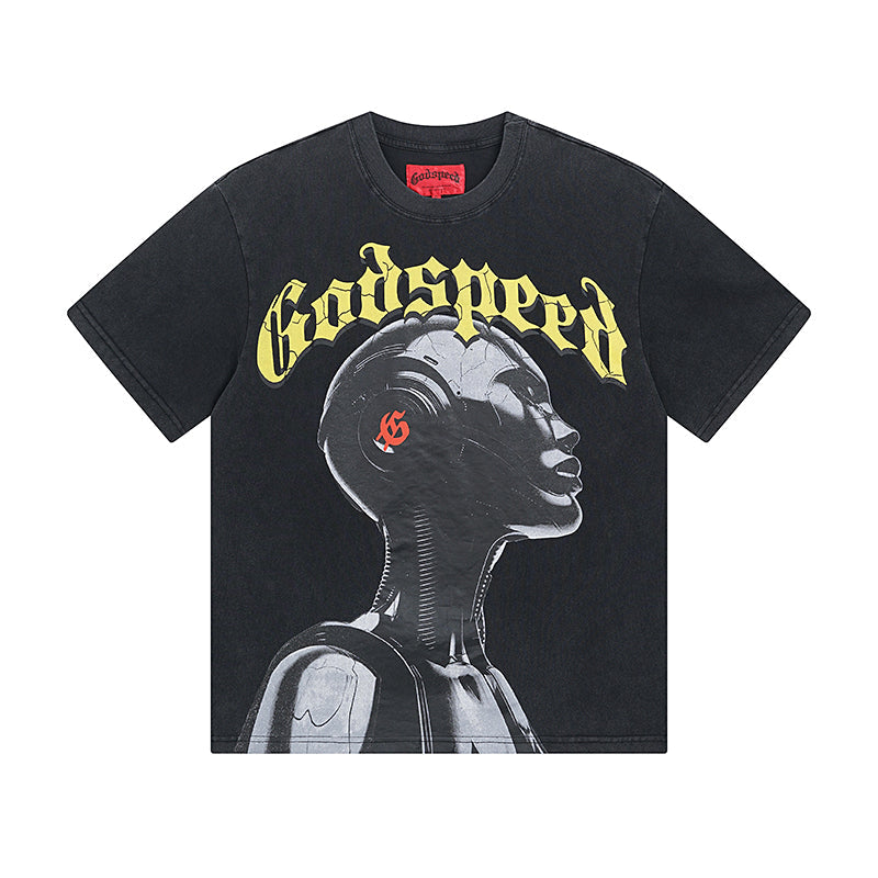 Black Street Vintage Washed T-Shirt (Crafted Print) 1021