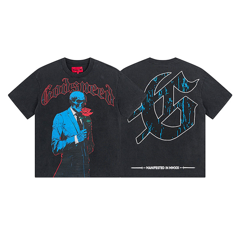 Black Street Vintage Washed T-Shirt (Crafted Print) 1028
