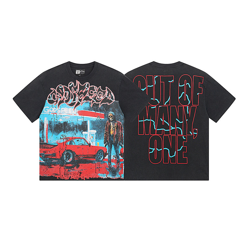 Black Street Vintage Washed T-Shirt (Crafted Print) 1031