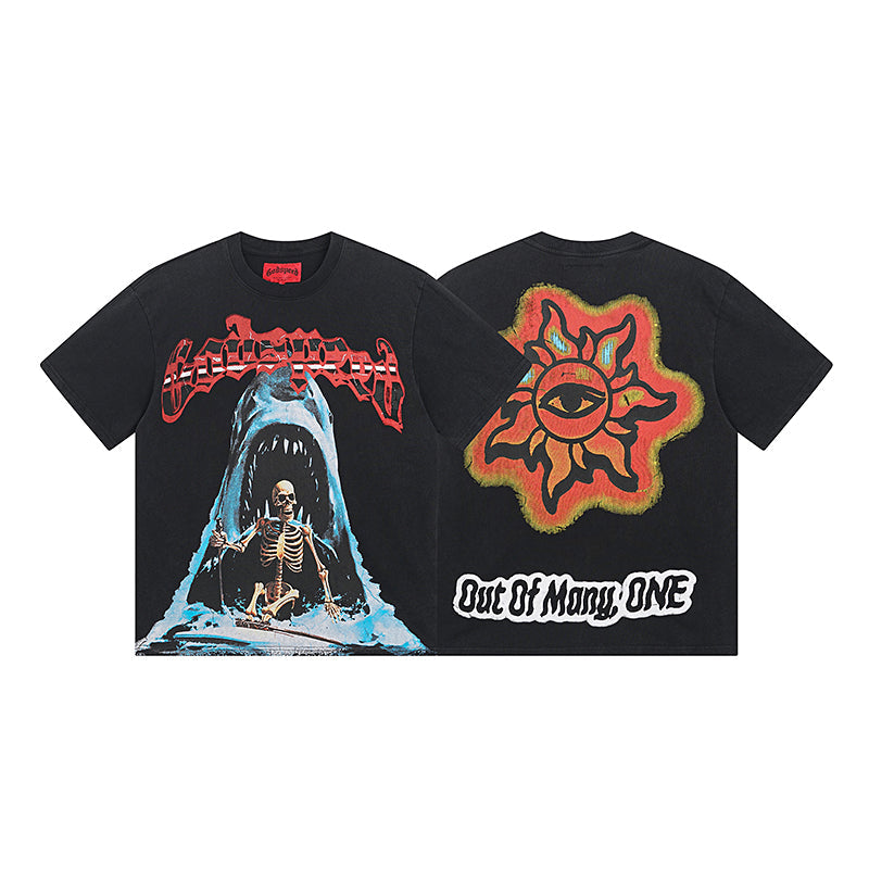 Black Street Vintage Washed T-Shirt (Crafted Print) 1035