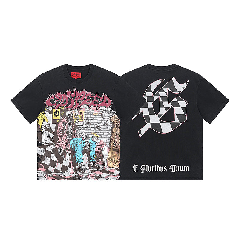 Black Street Vintage Washed T-Shirt (Crafted Print) 1036