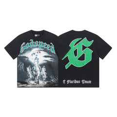 Black Street Vintage Washed T-Shirt (Crafted Print) 1038