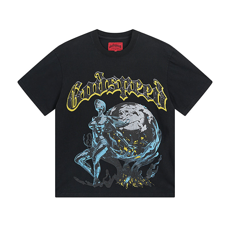 Black Street Vintage Washed T-Shirt (Crafted Print) 1055