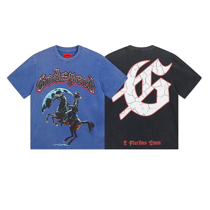 Blue & Black Street Vintage Washed T-Shirt (Crafted Print) 1057