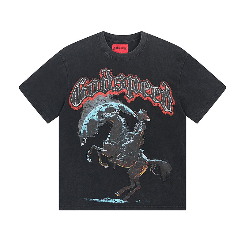 Blue & Black Street Vintage Washed T-Shirt (Crafted Print) 1057