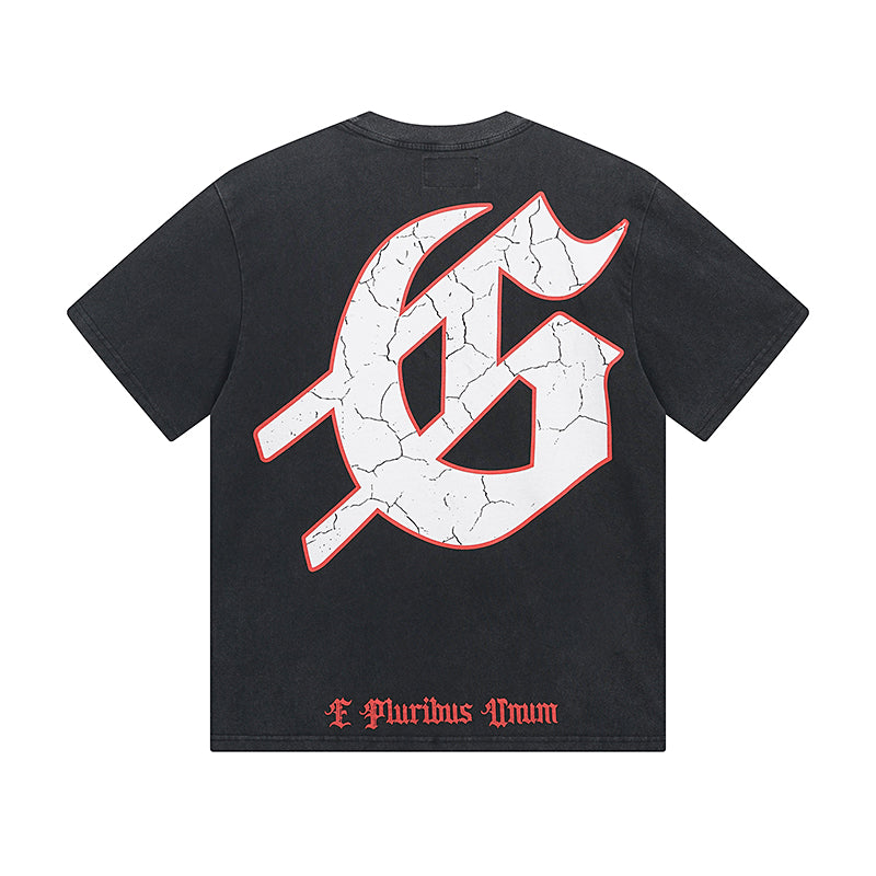 Blue & Black Street Vintage Washed T-Shirt (Crafted Print) 1057