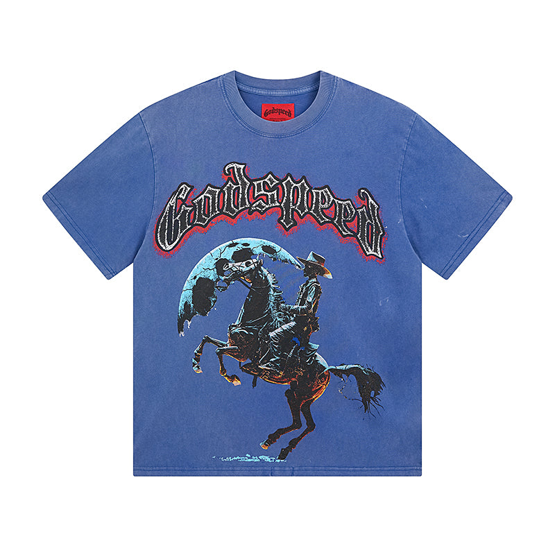 Blue & Black Street Vintage Washed T-Shirt (Crafted Print) 1057