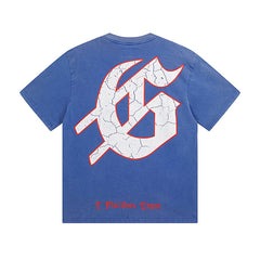 Blue & Black Street Vintage Washed T-Shirt (Crafted Print) 1057