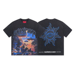 Black Street Vintage Washed T-Shirt (Crafted Print) 1066