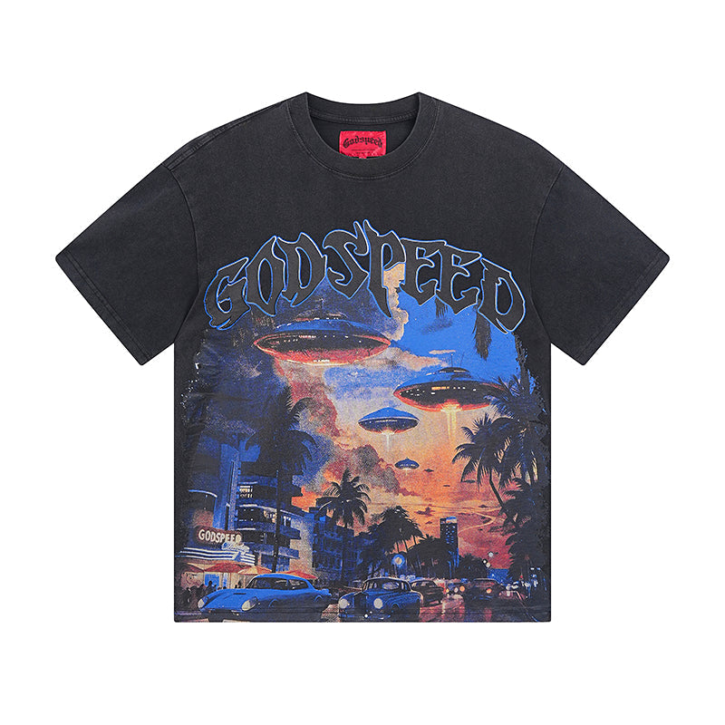 Black Street Vintage Washed T-Shirt (Crafted Print) 1066