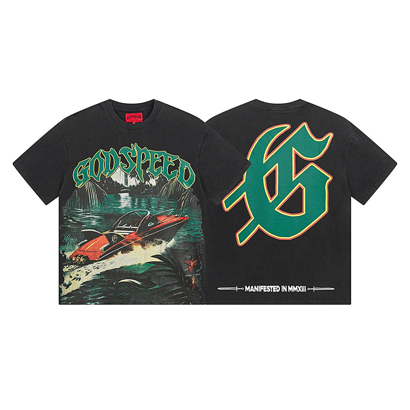 Black Street Vintage Washed T-Shirt (Crafted Print) 1067