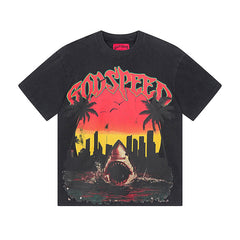 Black Street Vintage Washed T-Shirt (Crafted Print) 1068