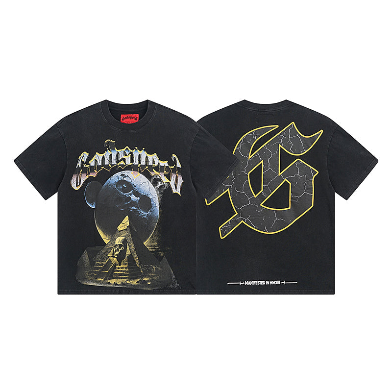 Black Street Vintage Washed T-Shirt (Crafted Print) 1080