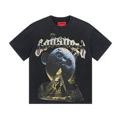 Black Street Vintage Washed T-Shirt (Crafted Print) 1080