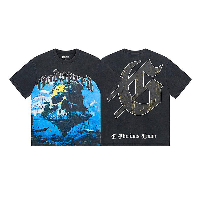 Black Street Vintage Washed T-Shirt (Crafted Print) 1083